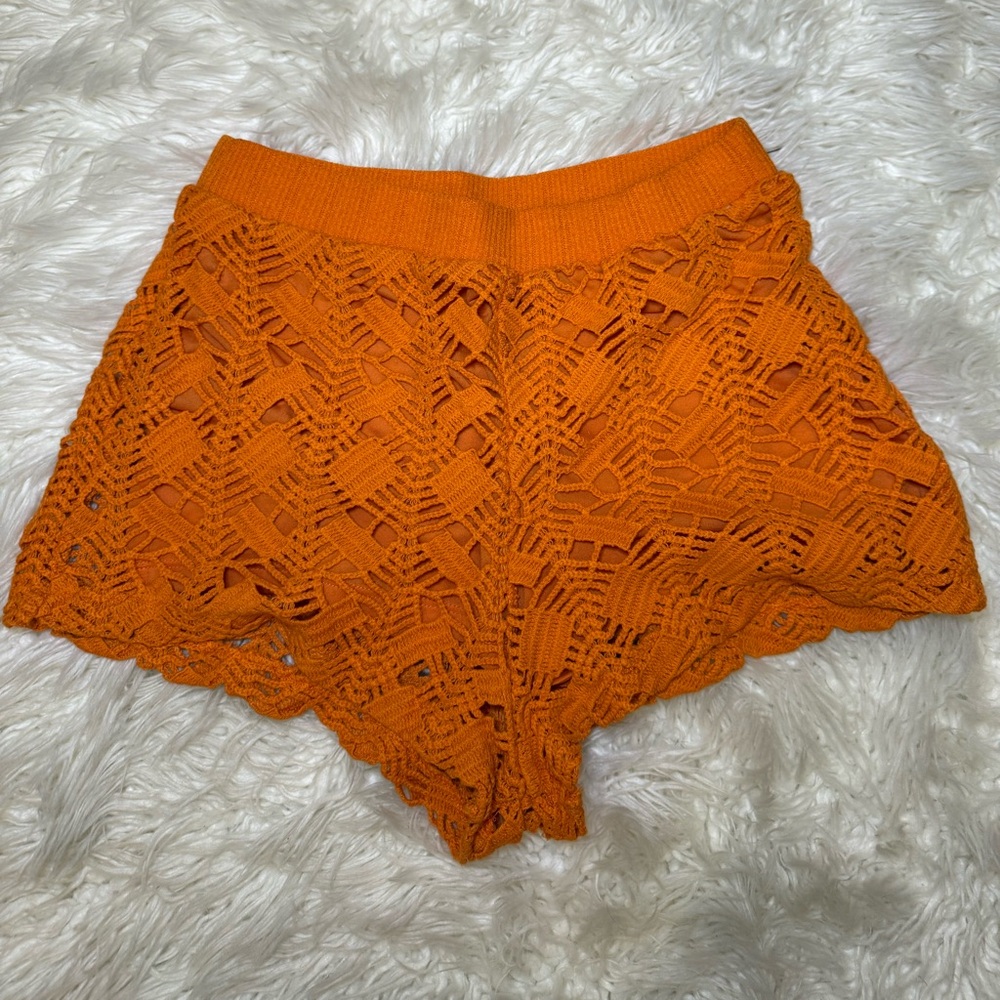 Zara High Waist Orange Crochet Shorts